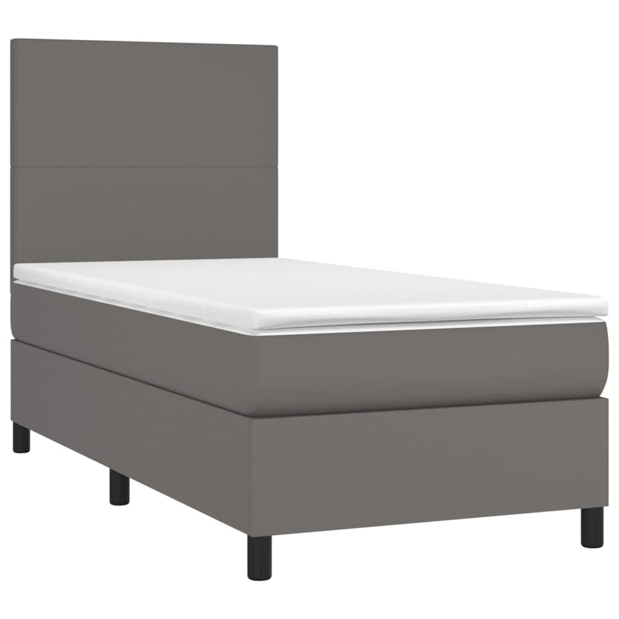 Boxspring Met Matras Kunstleer Grijs 90 x 190 cm Effen ontwerp