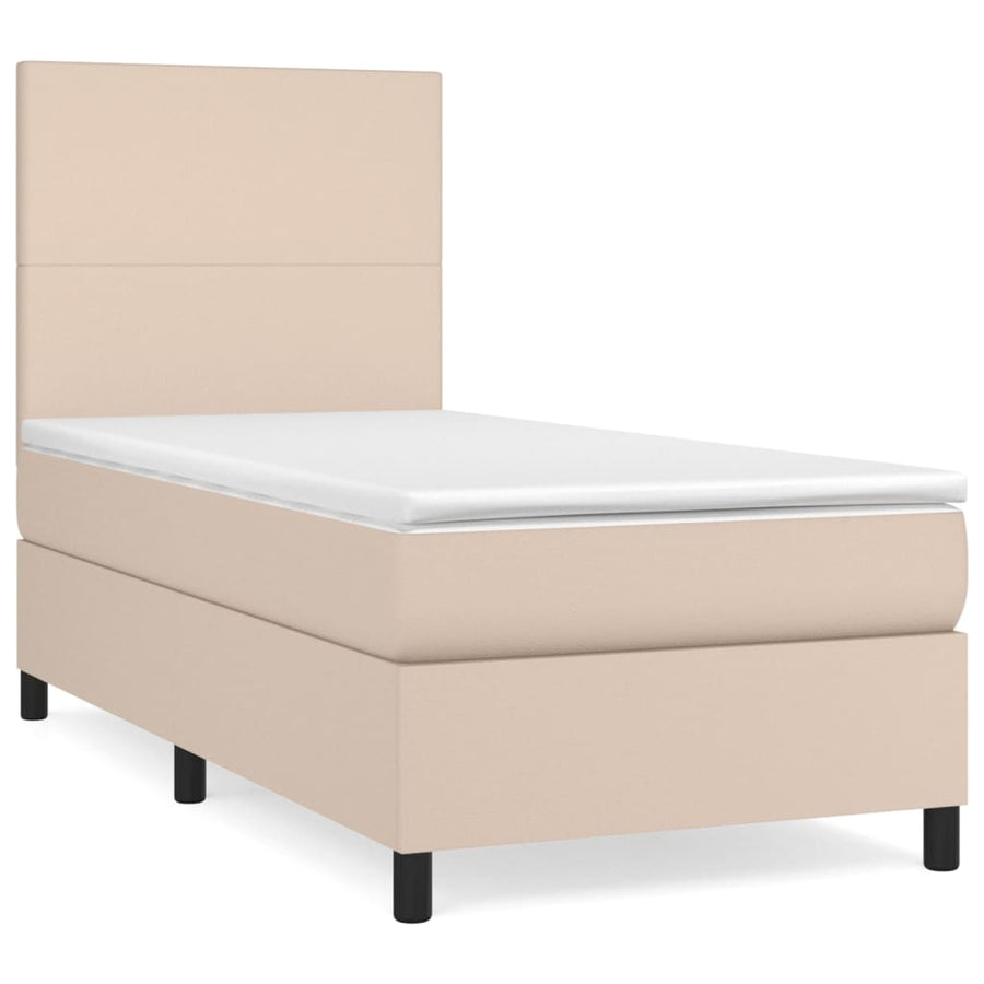 Boxspring Met Matras Kunstleer Cappuccinokleurig 90X190 Cm 90 x 190 cm Effen ontwerp