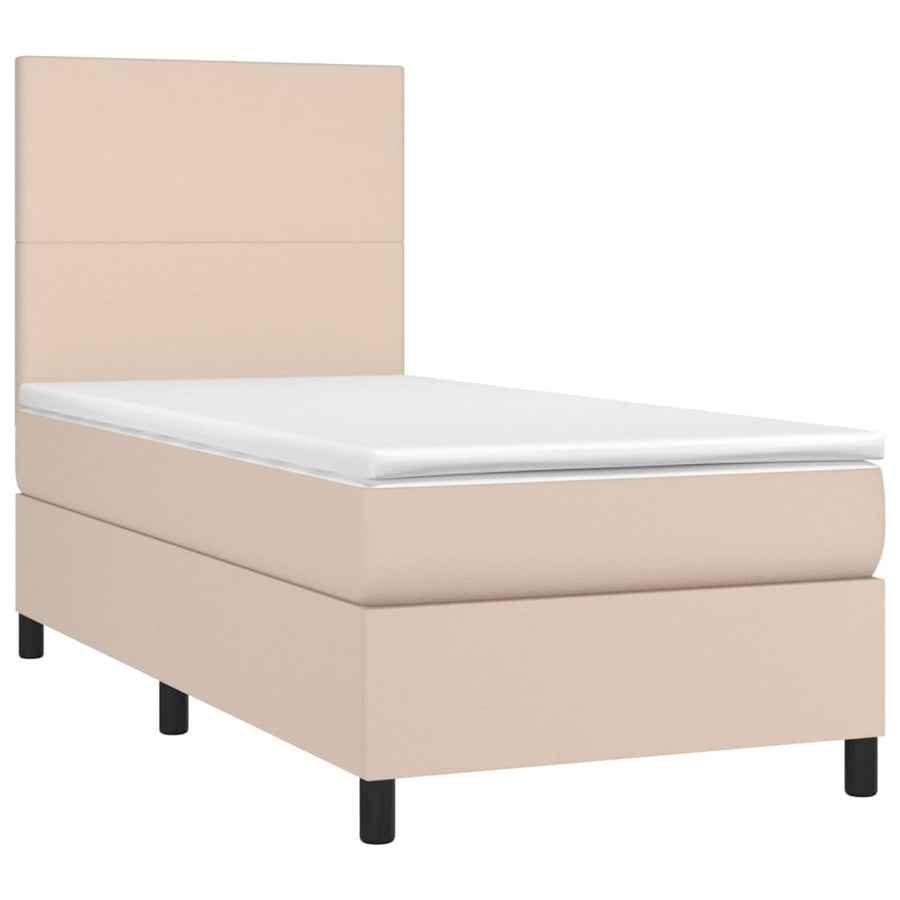 Boxspring Met Matras Kunstleer Cappuccinokleurig 90X190 Cm 90 x 190 cm Effen ontwerp