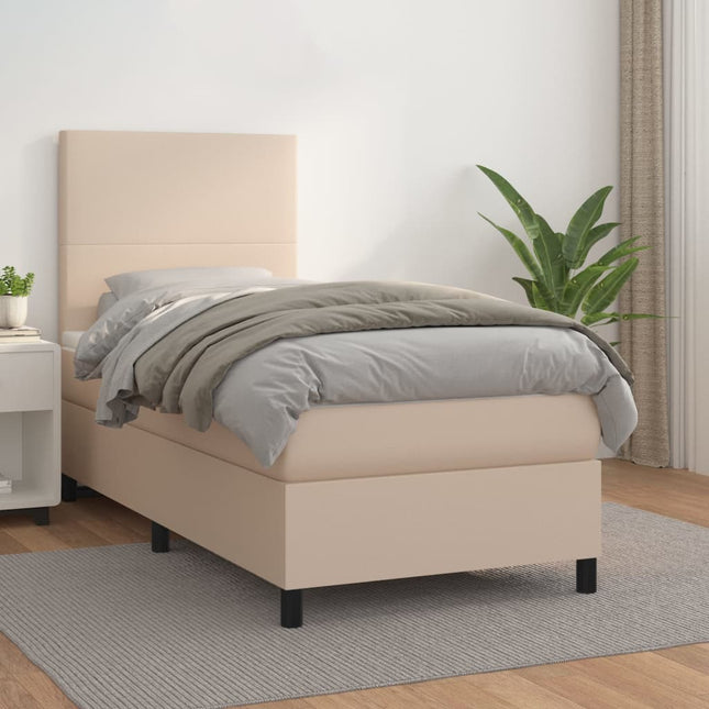 Boxspring Met Matras Kunstleer Cappuccinokleurig 90X190 Cm 90 x 190 cm Effen ontwerp