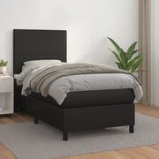 Box spring bed with mattress black faux leather 90x200 cm