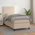 Box spring bed with mattress faux leather cappuccino color 90x200 cm