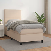 Box spring bed with mattress faux leather cappuccino color 90x200 cm