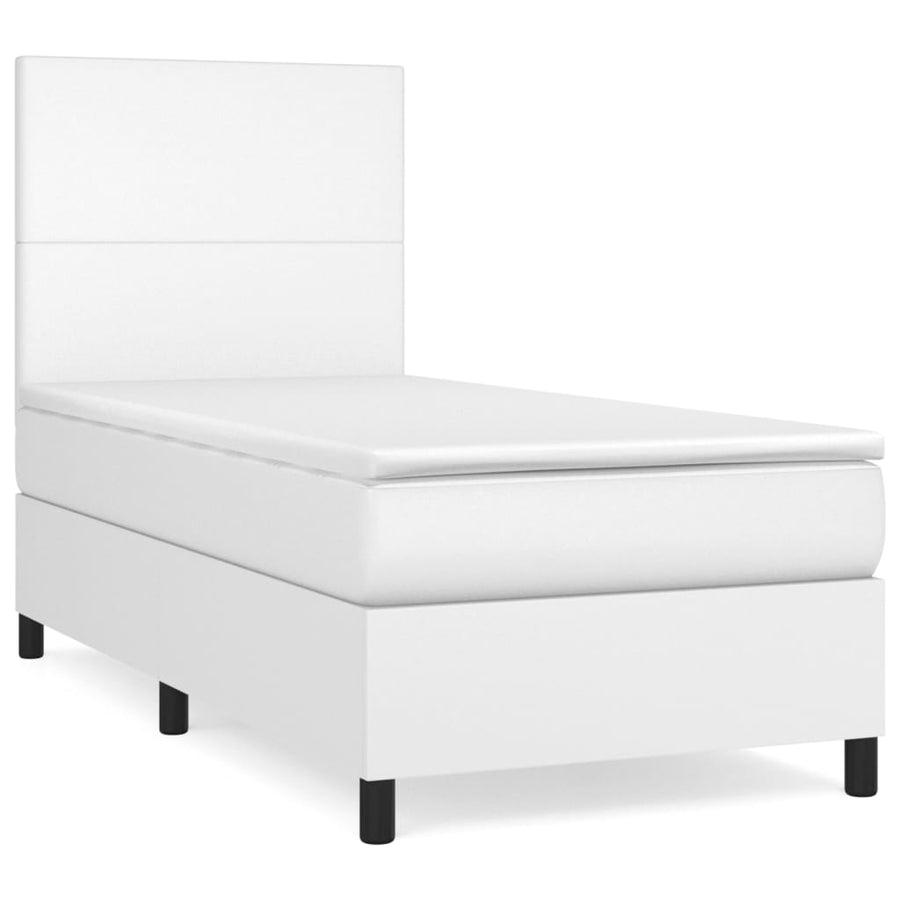 Boxspring Met Matras Kunstleer Wit 100 x 200 cm Effen ontwerp