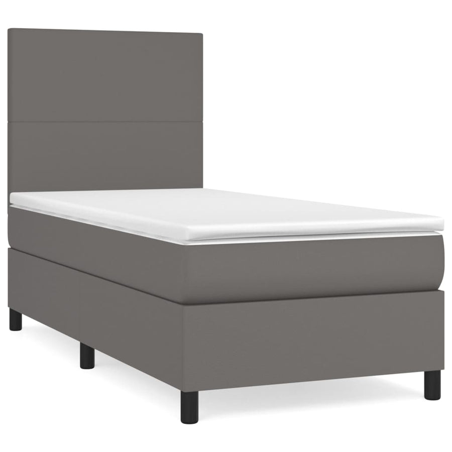 Boxspring Met Matras Kunstleer Grijs 100 x 200 cm Effen ontwerp