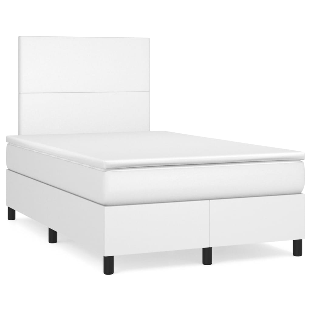 Boxspring Met Matras Kunstleer Wit 120X200 Cm 120 x 200 cm Effen ontwerp