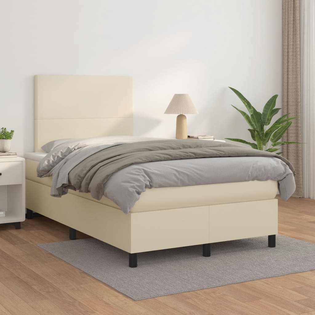 Boxspring Met Matras Kunstleer Kleurig Crème 120 x 200 cm