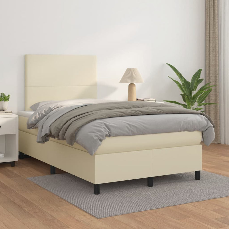 Boxspring Met Matras Kunstleer Kleurig Crème 120 x 200 cm