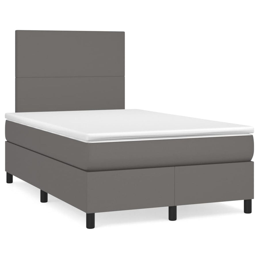 Boxspring Met Matras Kunstleer Grijs 120X200 Cm 120 x 200 cm Effen ontwerp