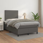 Boxspring Met Matras Kunstleer Grijs 120X200 Cm 120 x 200 cm Effen ontwerp