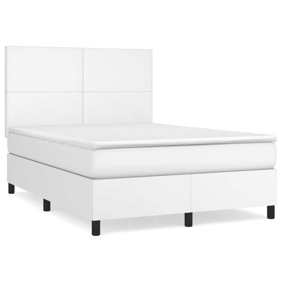 Boxspring Met Matras Kunstleer Wit 140 x 190 cm Effen ontwerp