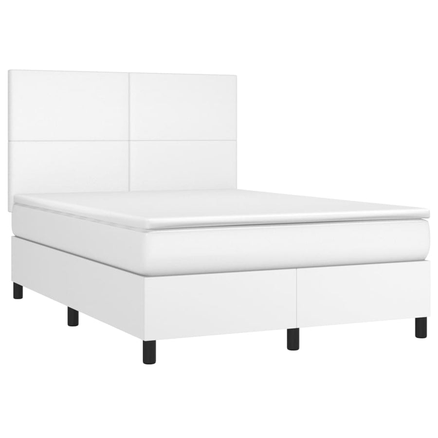 Boxspring Met Matras Kunstleer Wit 140 x 190 cm Effen ontwerp