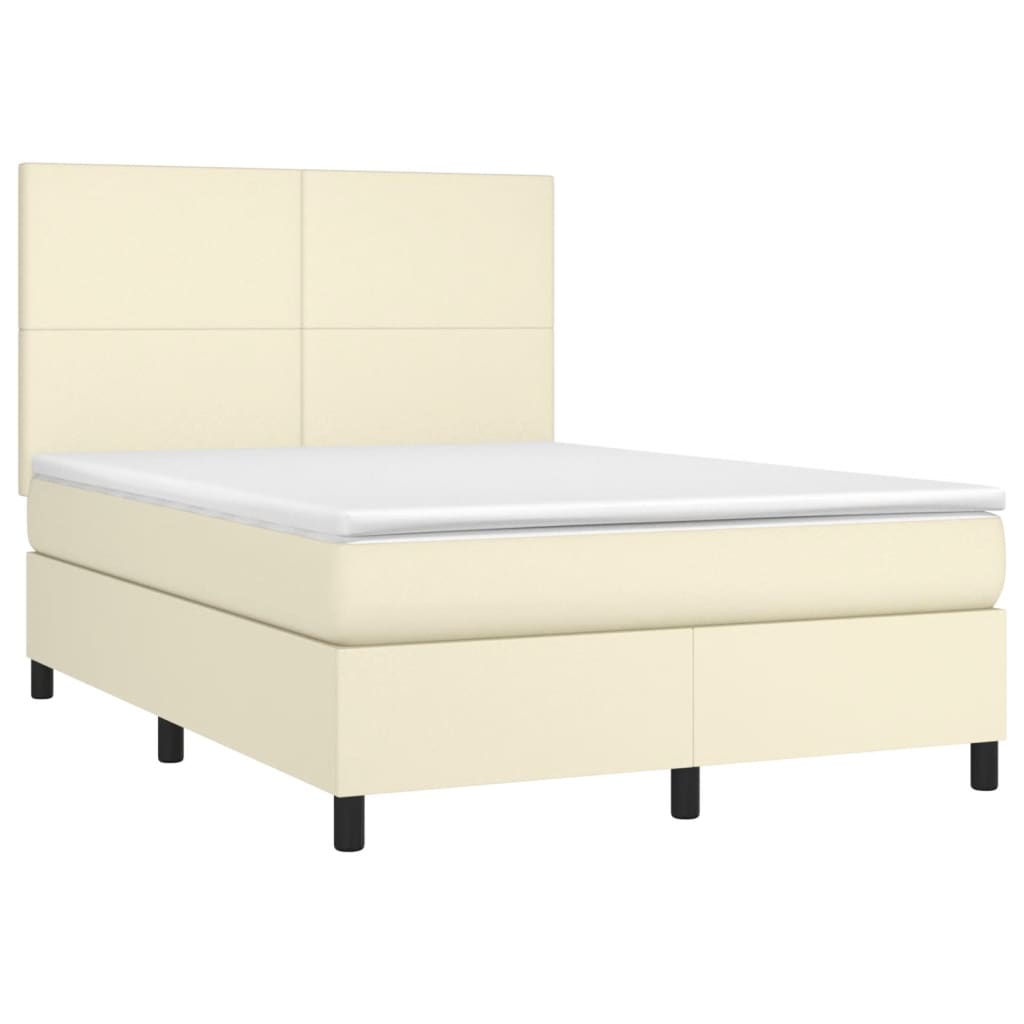Boxspring met matras kunstleer crèmekleurig 140x190 cm
