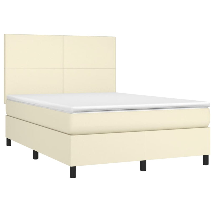 Boxspring met matras kunstleer crèmekleurig 140x190 cm