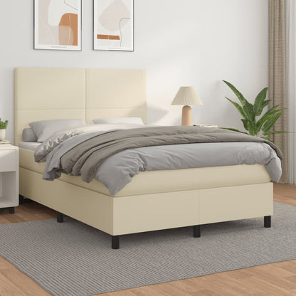 Boxspring met matras kunstleer crèmekleurig 140x190 cm