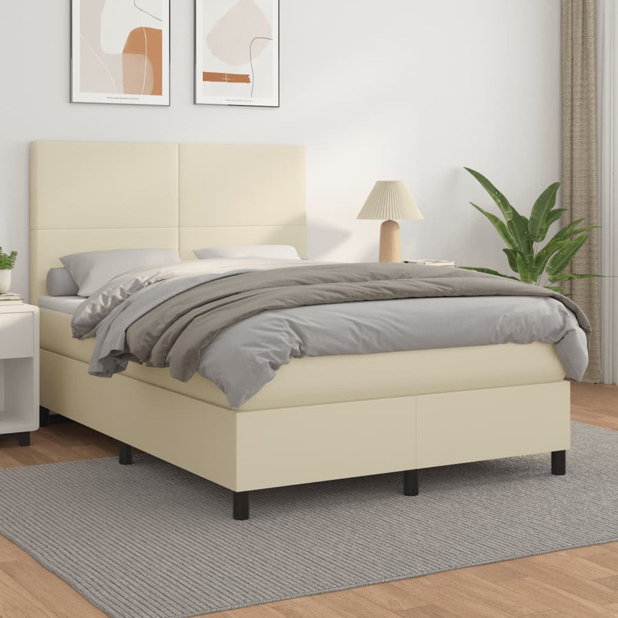 Boxspring met matras kunstleer crèmekleurig 140x190 cm
