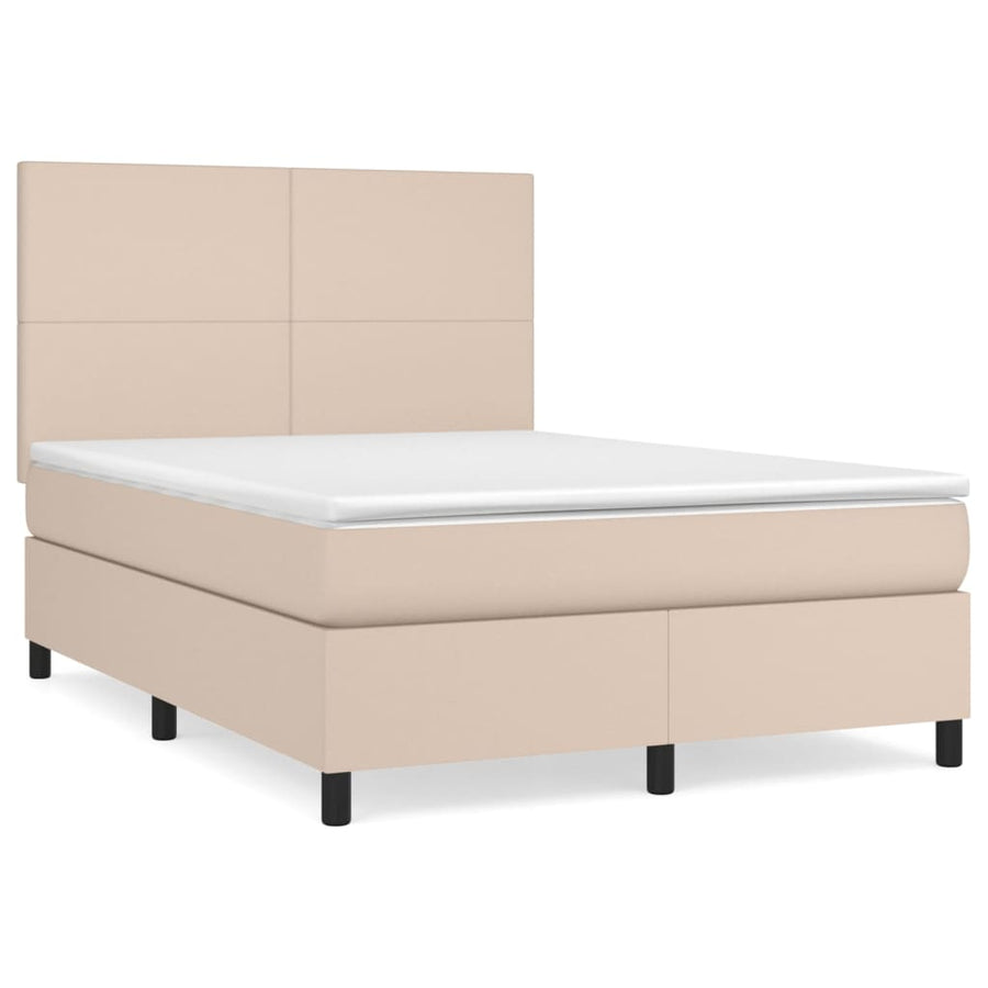 Boxspring met matras kunstleer cappuccinokleurig 140x190 cm 140 x 190 cm Effen ontwerp