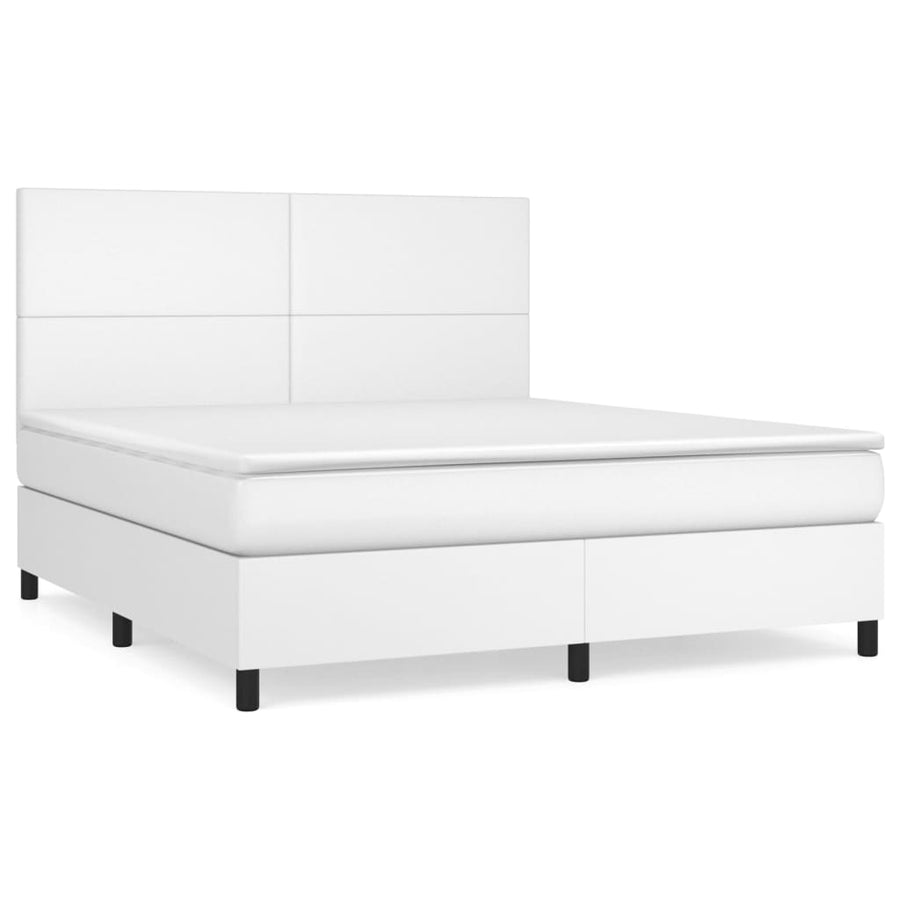 Boxspring Met Matras Kunstleer Wit 160 x 200 cm Effen ontwerp