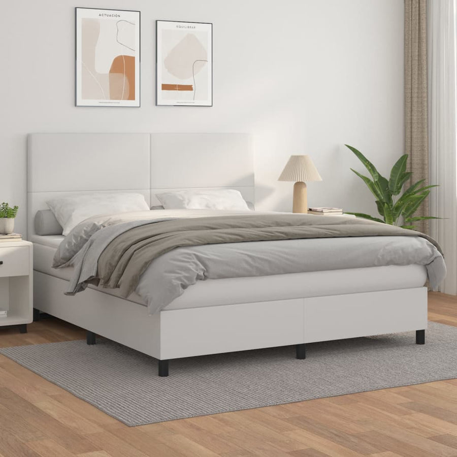 Boxspring Met Matras Kunstleer Wit 160 x 200 cm Effen ontwerp