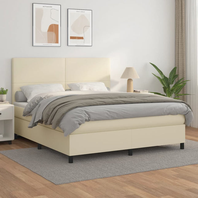 Boxspring met matras kunstleer crèmekleurig 160x200 cm 160 x 200 cm Effen ontwerp