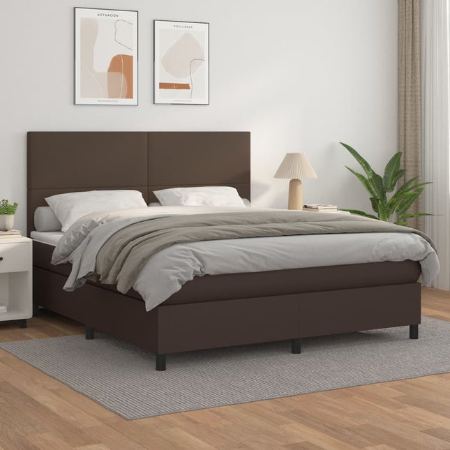 Boxspring met matras kunstleer bruin 160x200 cm 160 x 200 cm Bruin