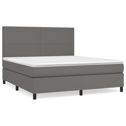 Boxspring Met Matras Kunstleer Grijs 160 x 200 cm Effen ontwerp