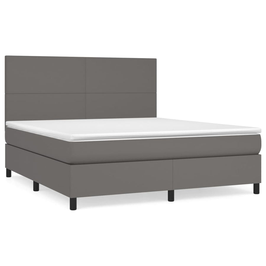 Boxspring Met Matras Kunstleer Grijs 160 x 200 cm Effen ontwerp