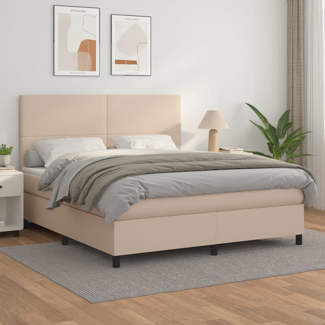 Boxspring met matras kunstleer cappuccinokleurig 160x200 cm 160 x 200 cm Cappuccino