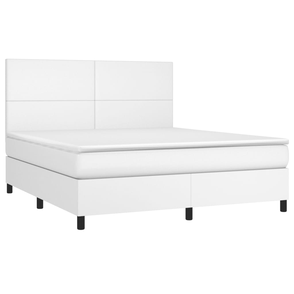 Boxspring Met Matras Kunstleer Wit 180 x 200 cm Effen ontwerp