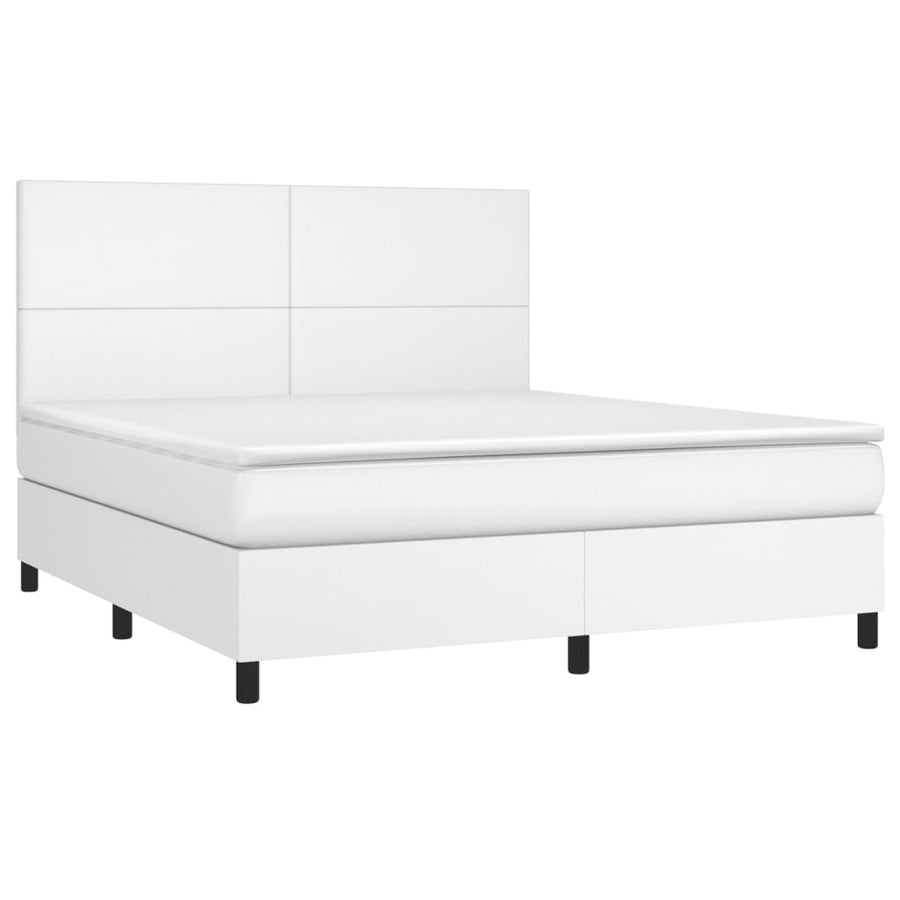 Boxspring Met Matras Kunstleer Wit 180 x 200 cm Effen ontwerp