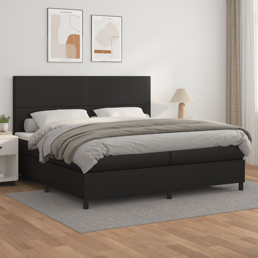 Boxspring Met Matras Kunstleer Zwart 200 x 200 cm Effen ontwerp
