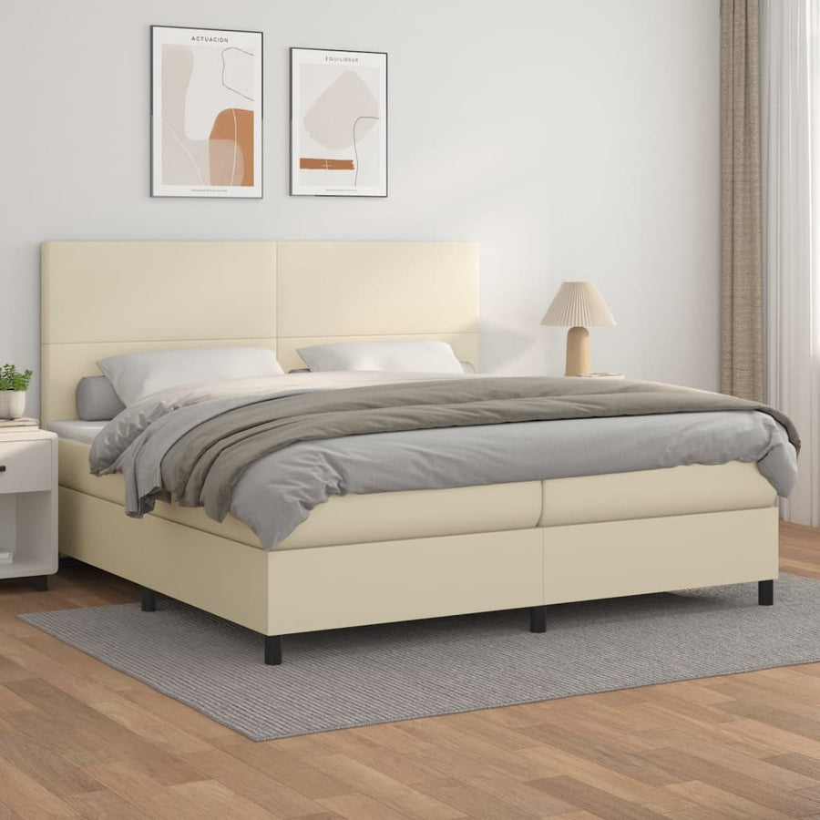 Boxspring met matras kunstleer crèmekleurig 200x200 cm