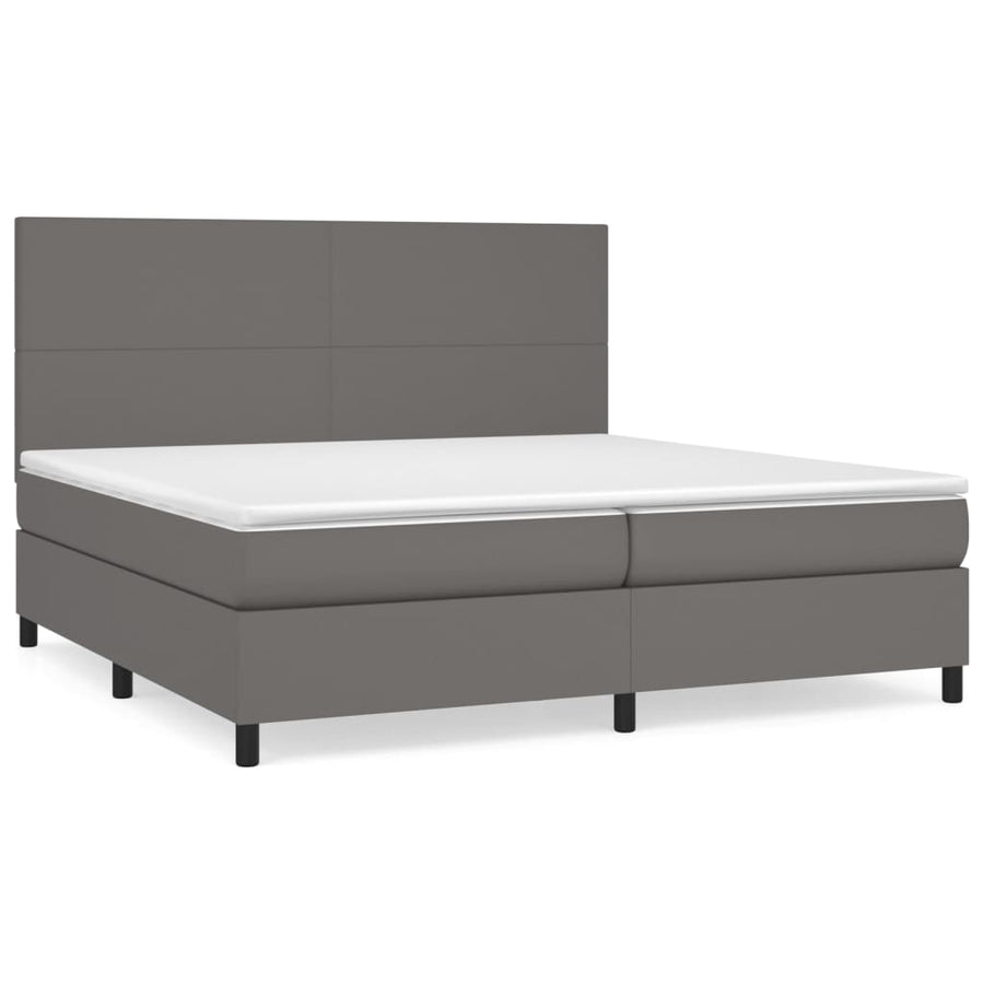 Boxspring Met Matras Kunstleer Grijs 200 x 200 cm Effen ontwerp