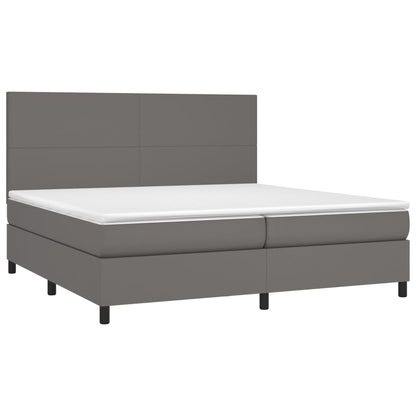 Boxspring Met Matras Kunstleer Grijs 200 x 200 cm Effen ontwerp