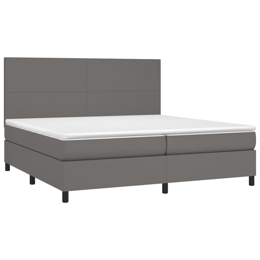 Boxspring Met Matras Kunstleer Grijs 200 x 200 cm Effen ontwerp