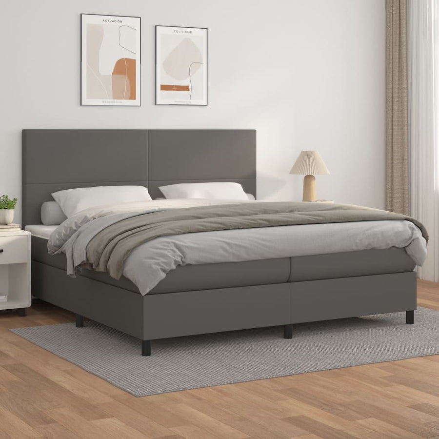 Boxspring Met Matras Kunstleer Grijs 200 x 200 cm Effen ontwerp