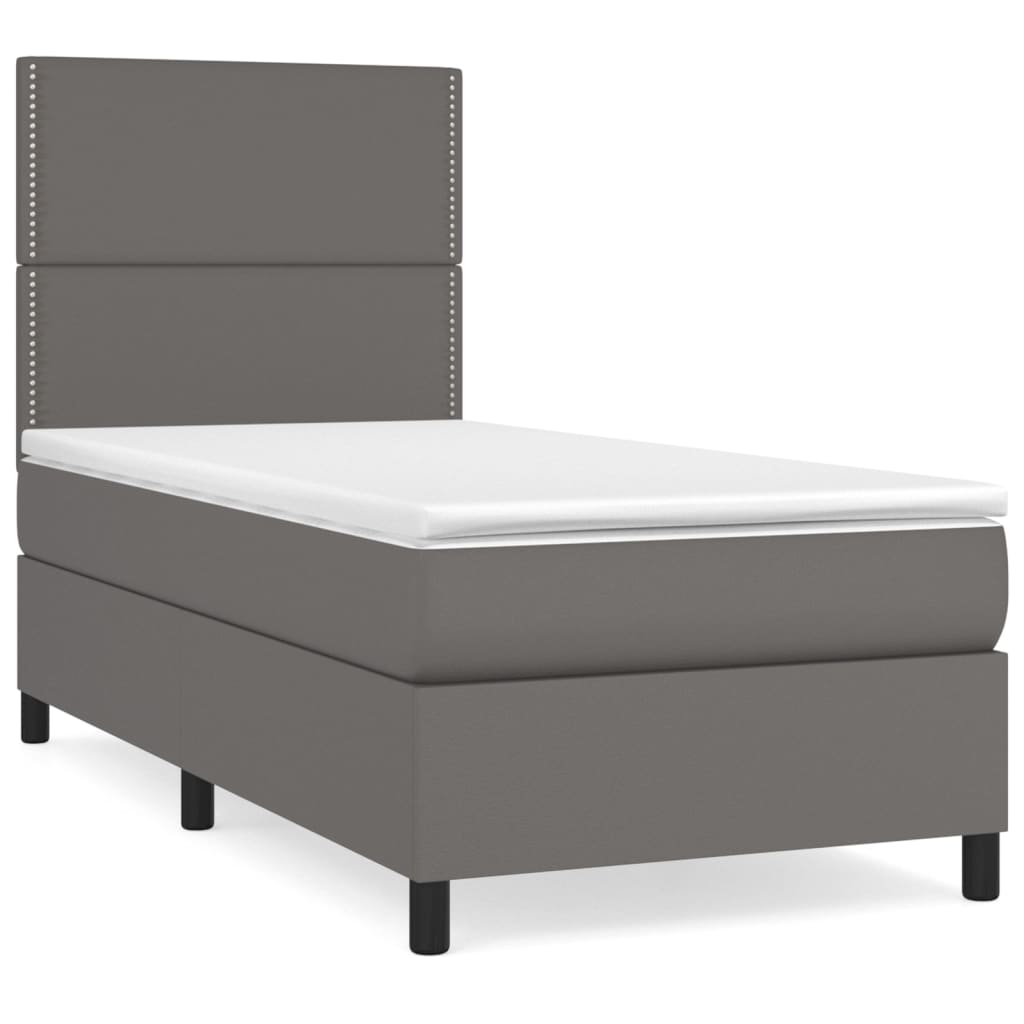 Boxspring Met Matras Kunstleer Grijs 90 x 200 cm Effen met spijkers