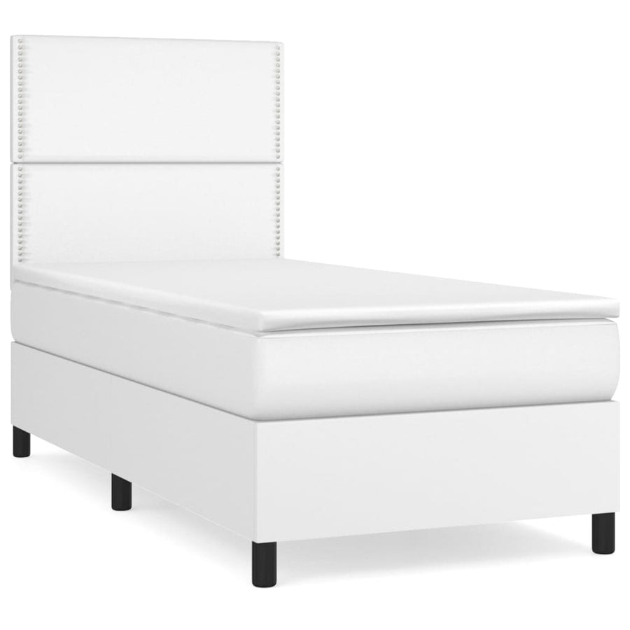 Boxspring Met Matras Kunstleer Wit 100 x 200 cm Effen met spijkers