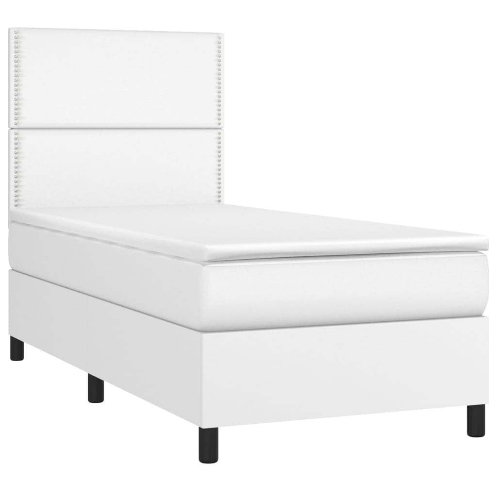 Boxspring Met Matras Kunstleer Wit 100 x 200 cm Effen met spijkers