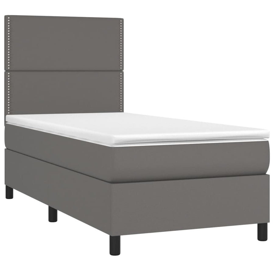 Boxspring Met Matras Kunstleer Grijs 100 x 200 cm Effen met spijkers