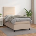 Boxspring met matras kunstleer cappuccinokleurig 100x200 cm 100 x 200 cm Effen met spijkers