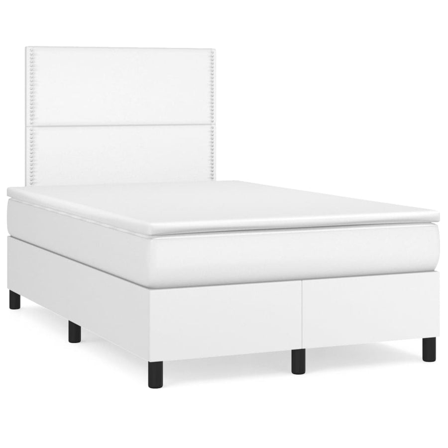 Boxspring Met Matras Kunstleer Wit 120X200 Cm 120 x 200 cm Effen met spijkers