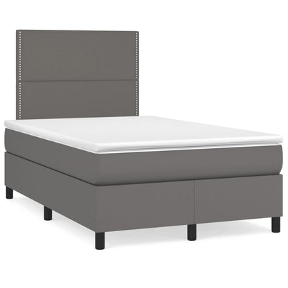 Boxspring Met Matras Kunstleer Grijs 120X200 Cm 120 x 200 cm Effen met spijkers