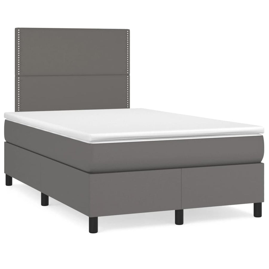 Boxspring Met Matras Kunstleer Grijs 120X200 Cm 120 x 200 cm Effen met spijkers