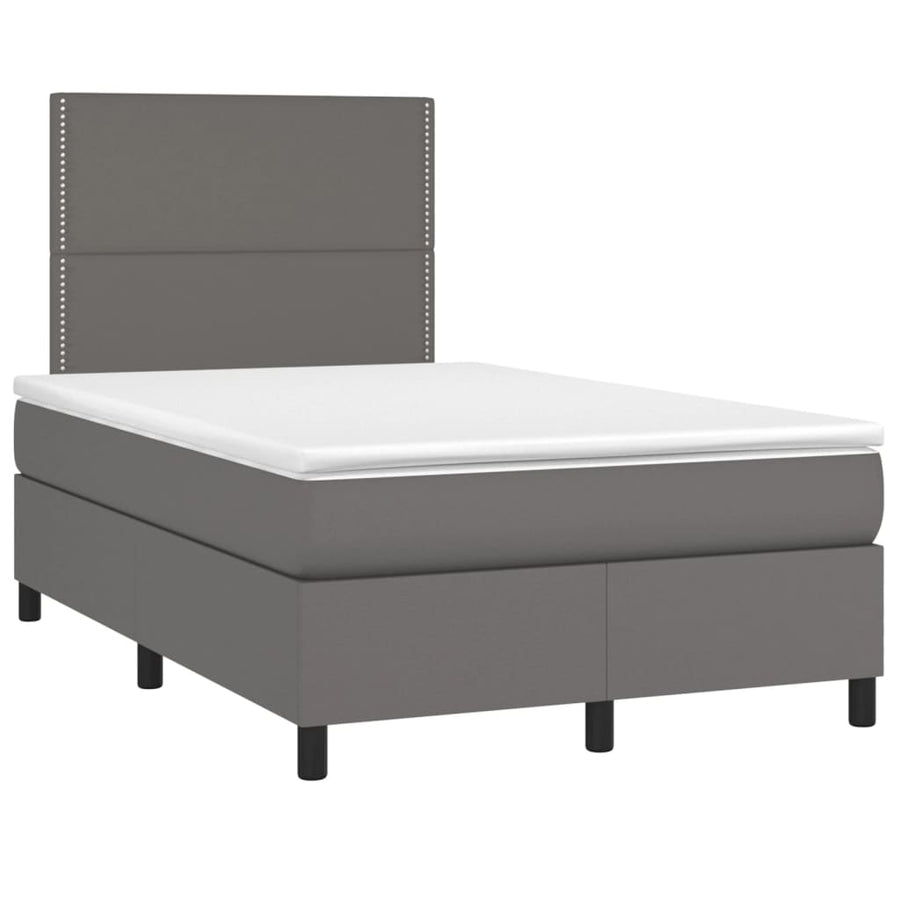 Boxspring Met Matras Kunstleer Grijs 120X200 Cm 120 x 200 cm Effen met spijkers