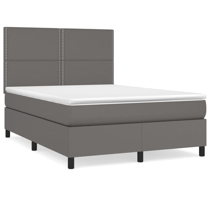 Boxspring Met Matras Kunstleer Grijs 140 x 190 cm Effen met spijkers
