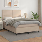 Boxspring met matras kunstleer cappuccinokleurig 140x190 cm 140 x 190 cm Effen met spijkers