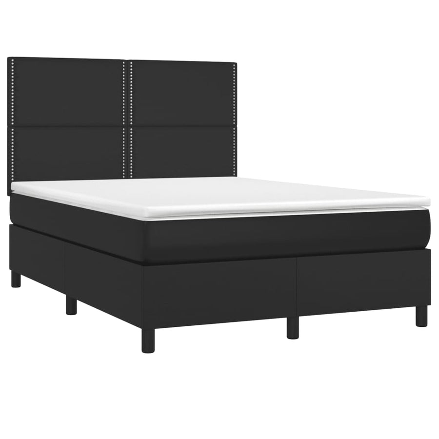 Boxspring Met Matras Kunstleer Zwart 140 x 200 cm Effen met spijkers