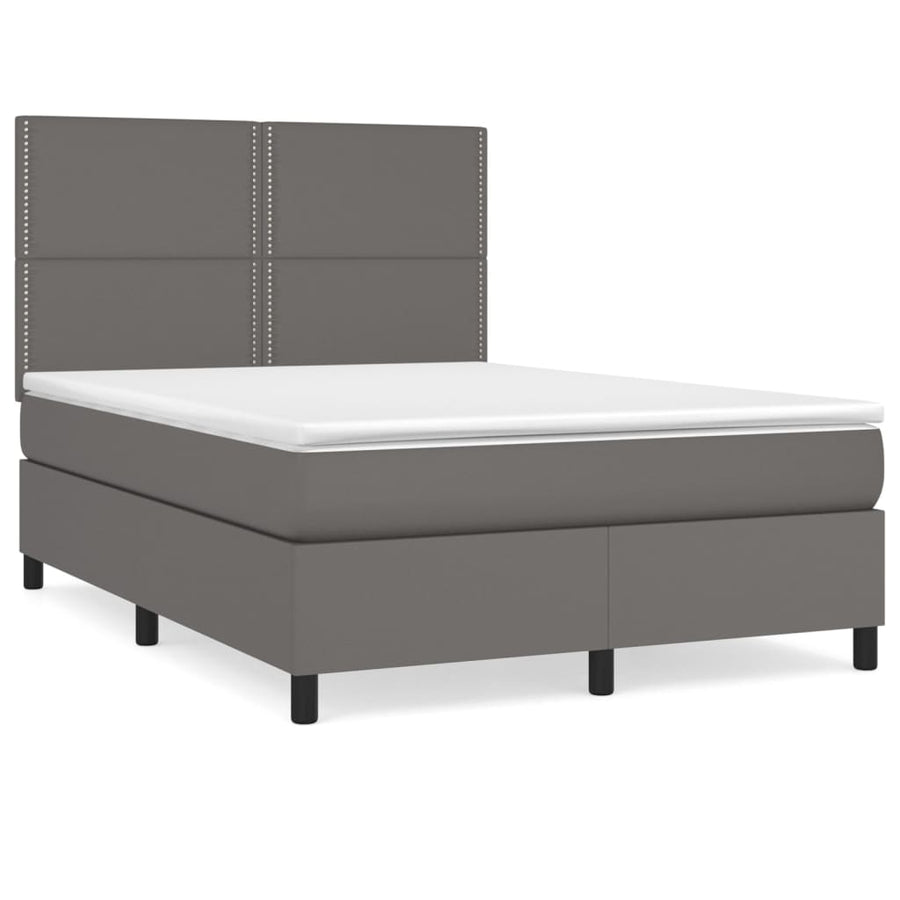 Boxspring Met Matras Kunstleer Grijs 140 x 200 cm Effen met spijkers