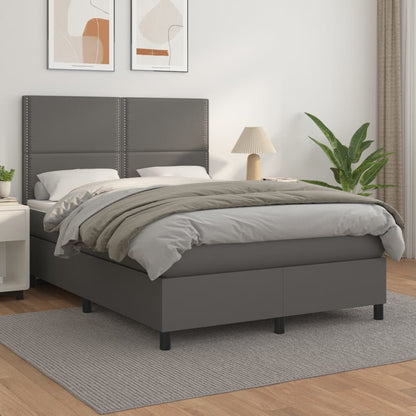 Boxspring Met Matras Kunstleer Grijs 140 x 200 cm Effen met spijkers